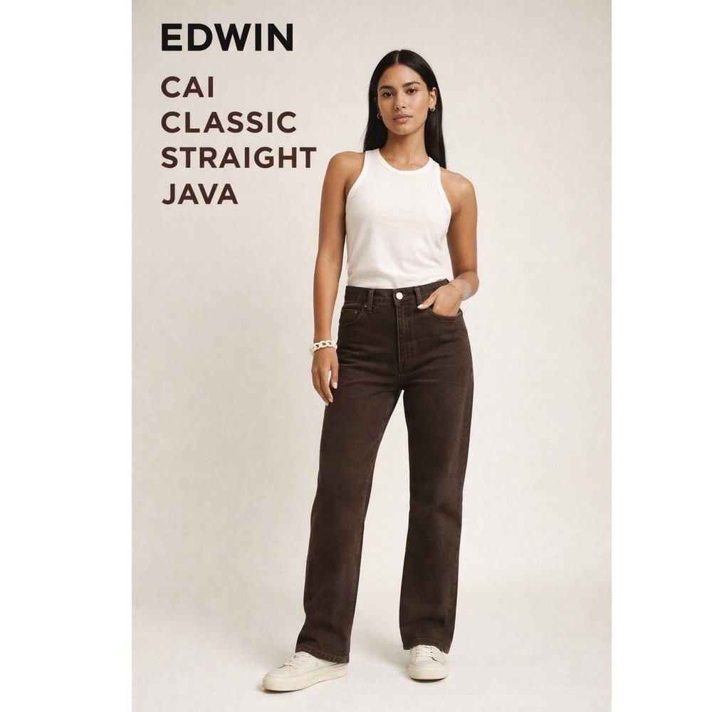 Edwin NWT Women's 28 Cai Java Brown Denim Jeans Classic Straight No Stretch $188
